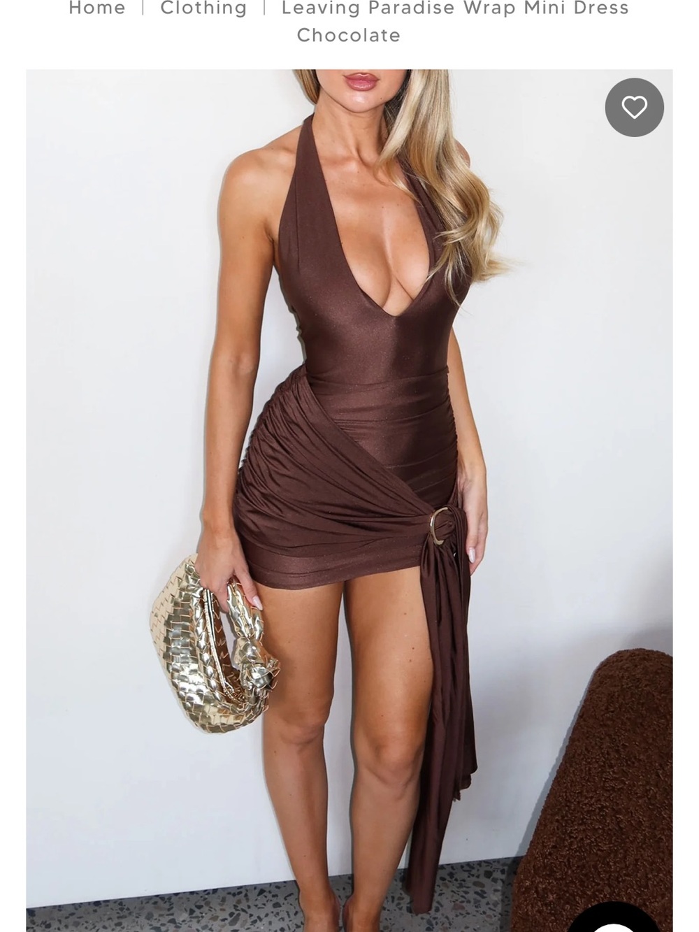 White fox leaving paradise Wrap Mini Dress in Chocolate